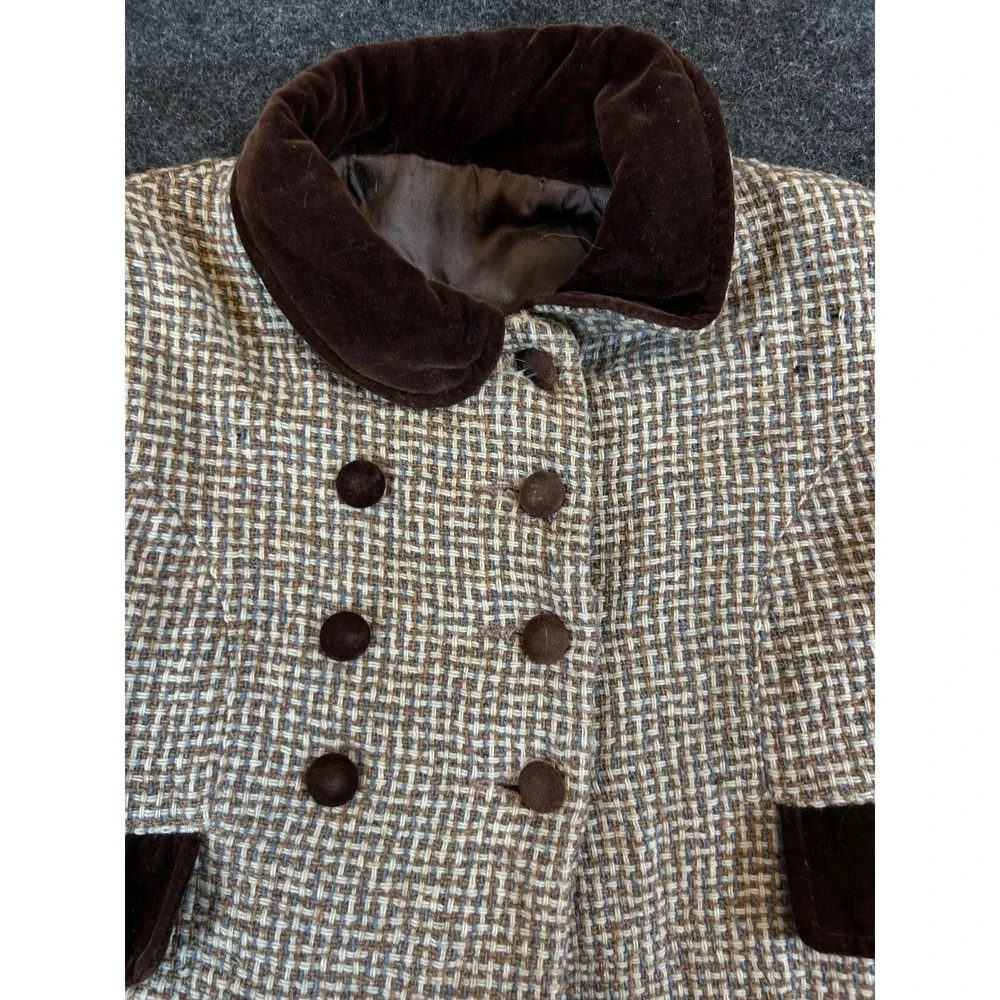 VTG 50s Brown Basketweave Coat and Overalls Set with Velvet Trim Girls Lot of 2
